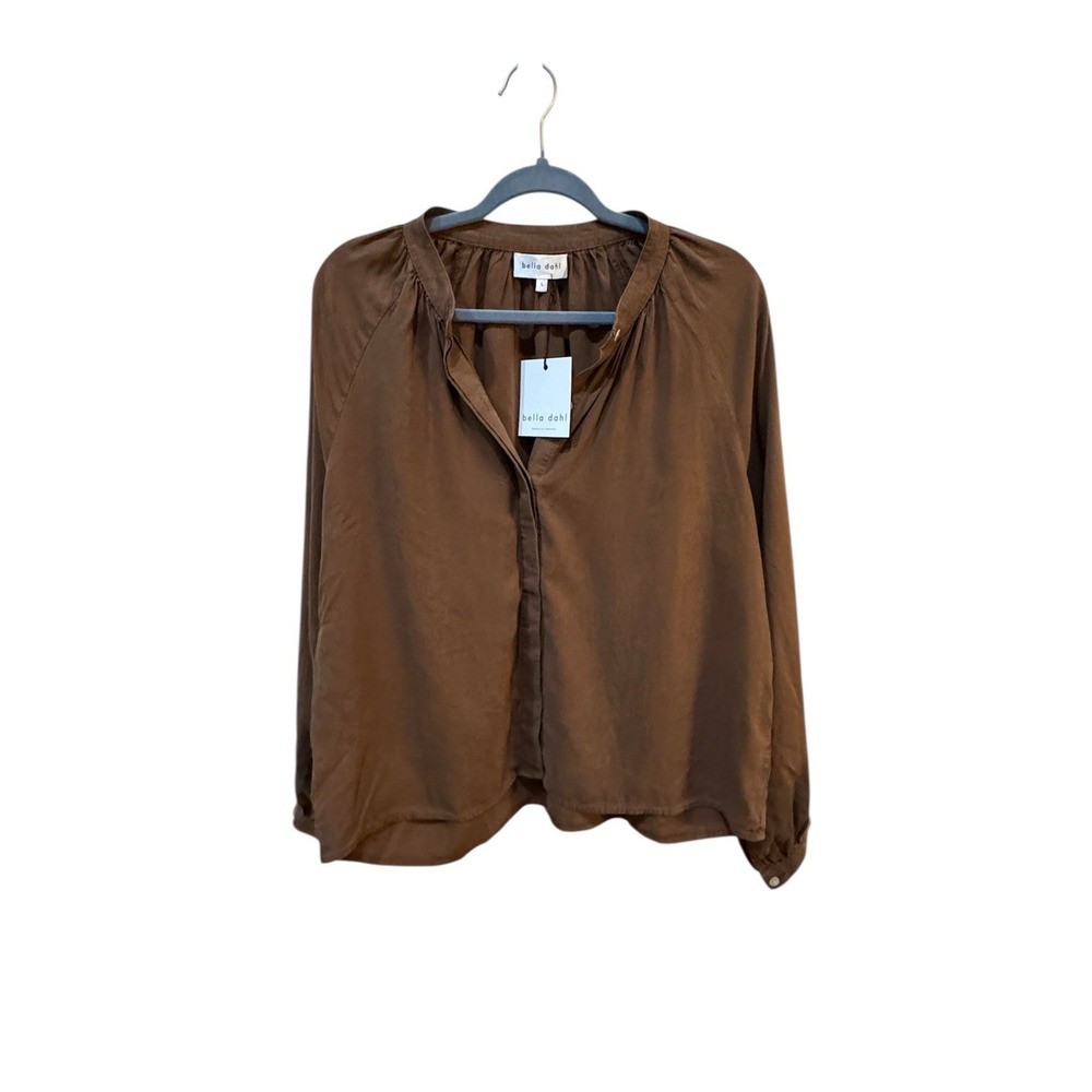Bella Dahl Button Down Blouse Women's Brown Size Large Raglan Balloon Sleeve